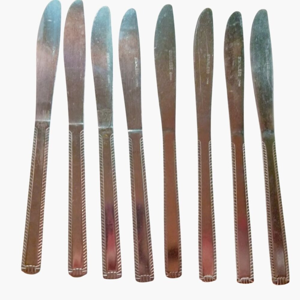 Stainless Steel Dinner Knives Classic Art Deco Border Replacement Craft lot 8